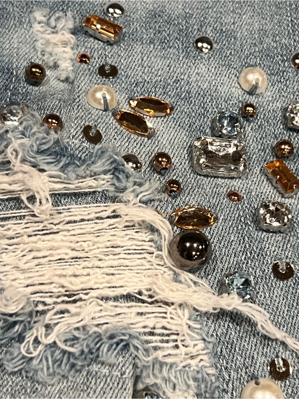 Chicos Light wash distressed jeans with rhinestones and studs size 1R